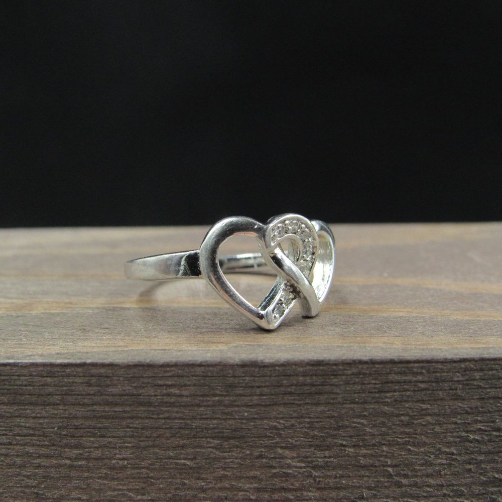 Size 7 Sterling Silver Double Cubic Zirconia Ring - Picture 3 of 8